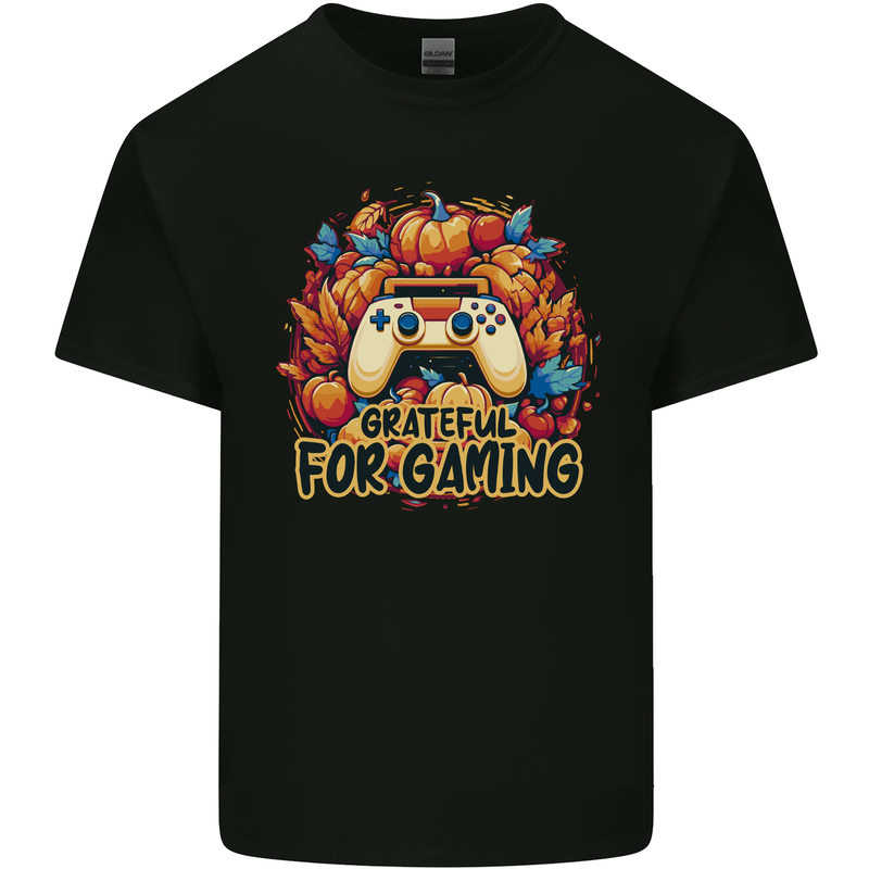 Grateful For Gaming Thanksgiving Video Games Mens Cotton T-Shirt Tee Top Black