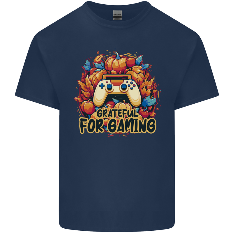 Grateful For Gaming Thanksgiving Video Games Mens Cotton T-Shirt Tee Top Navy Blue