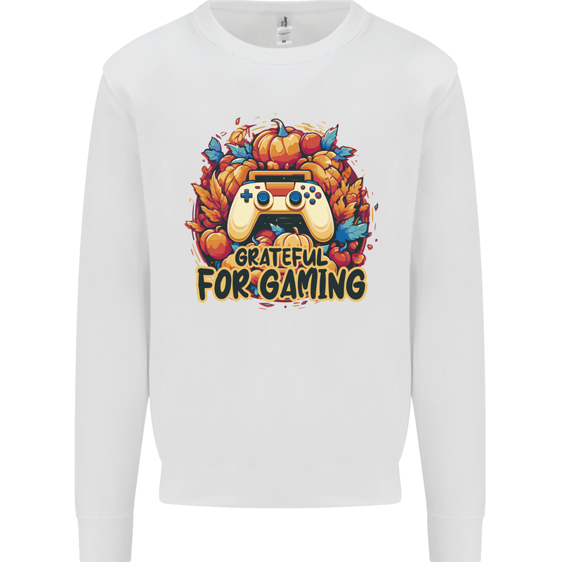 Grateful For Gaming Thanksgiving Video Games Mens Sweatshirt Jumper White