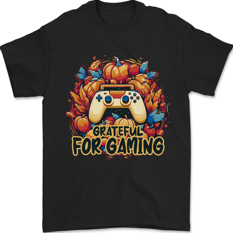 Grateful For Gaming Thanksgiving Video Games Mens T-Shirt 100% Cotton Black