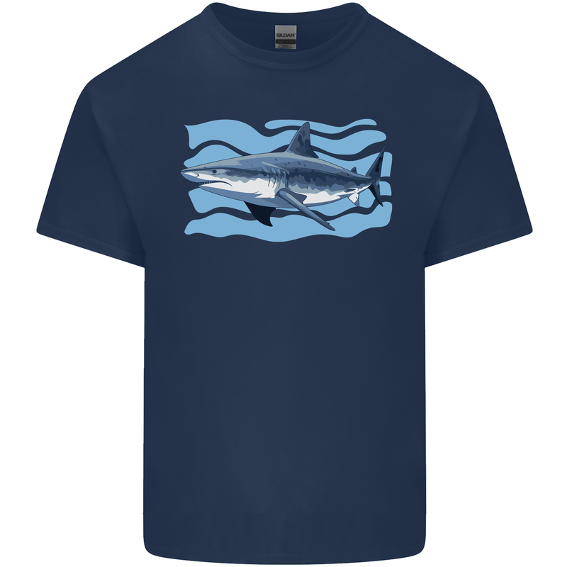 Great White Shark in the Ocean Kids T-Shirt Childrens Navy Blue