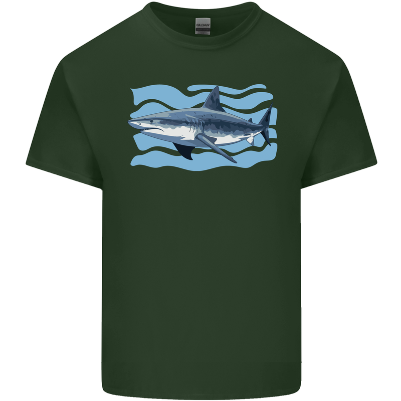 Great White Shark in the Ocean Mens Cotton T-Shirt Tee Top Forest Green