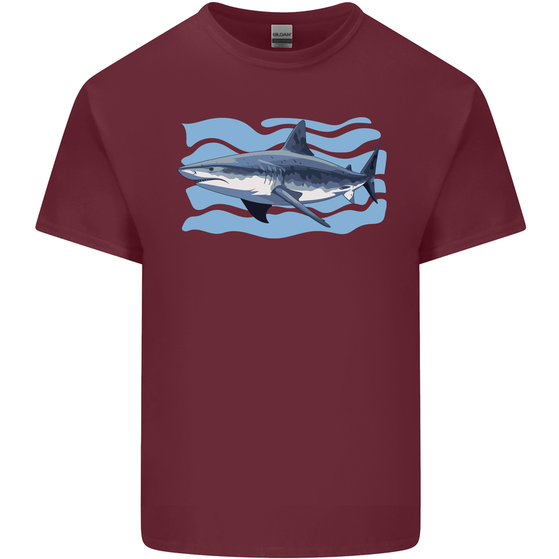 Great White Shark in the Ocean Mens Cotton T-Shirt Tee Top Maroon