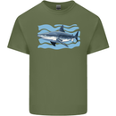 Great White Shark in the Ocean Mens Cotton T-Shirt Tee Top Military Green