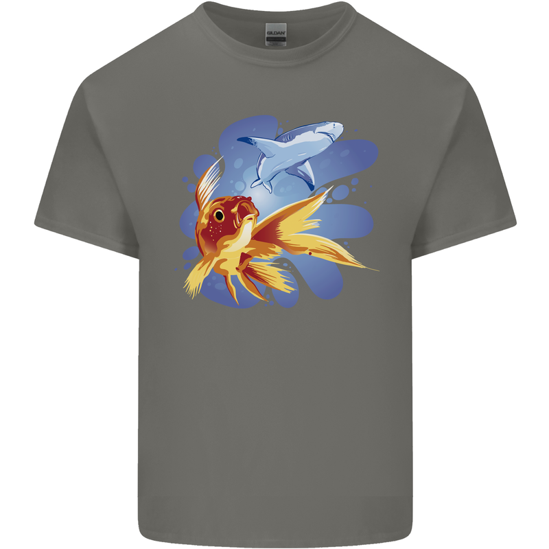 Great White Shark vs Goldfish Kids T-Shirt Childrens Charcoal