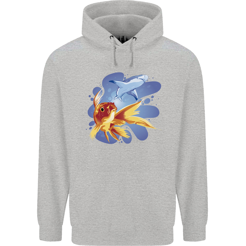 Great White Shark vs Goldfish Mens 80% Cotton Hoodie Sports Grey