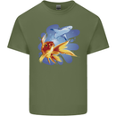 Great White Shark vs Goldfish Mens Cotton T-Shirt Tee Top Military Green