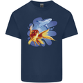 Great White Shark vs Goldfish Mens Cotton T-Shirt Tee Top Navy Blue