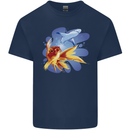 Great White Shark vs Goldfish Mens Cotton T-Shirt Tee Top Navy Blue