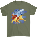 Great White Shark vs Goldfish Mens T-Shirt 100% Cotton Military Green