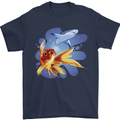 Great White Shark vs Goldfish Mens T-Shirt 100% Cotton Navy Blue