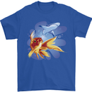 Great White Shark vs Goldfish Mens T-Shirt 100% Cotton Royal Blue