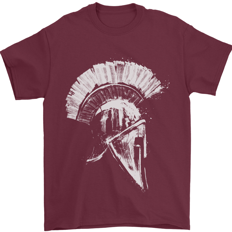 Greek Roman Spartan Helmet Gym Bodybuilding Mens T-Shirt 100% Cotton Maroon