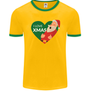 I Love Xmas Santa Claus Christmas Mens Ringer T-Shirt FotL Gold/Green