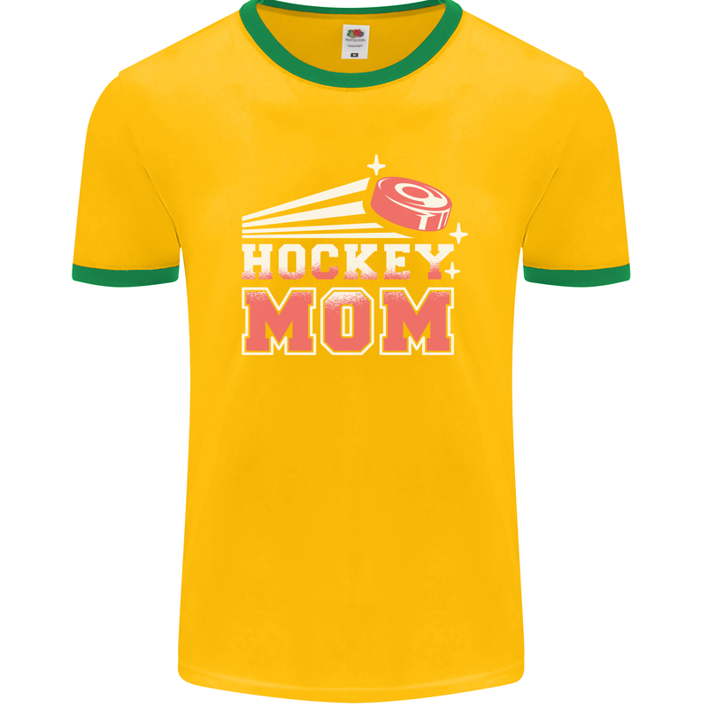 Ice Hockey Mom Mothers Day Mens Ringer T-Shirt FotL Gold/Green