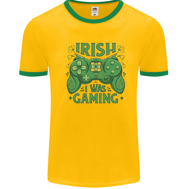 Irish I Was Gaming St Patricks Day Gamer Mens Ringer T-Shirt Gold/Green