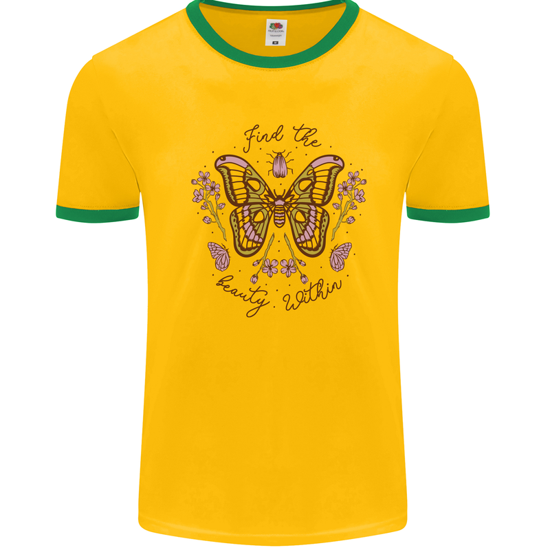 Beauty Within Butterfly Butterflies Mens Ringer T-Shirt Gold/Green