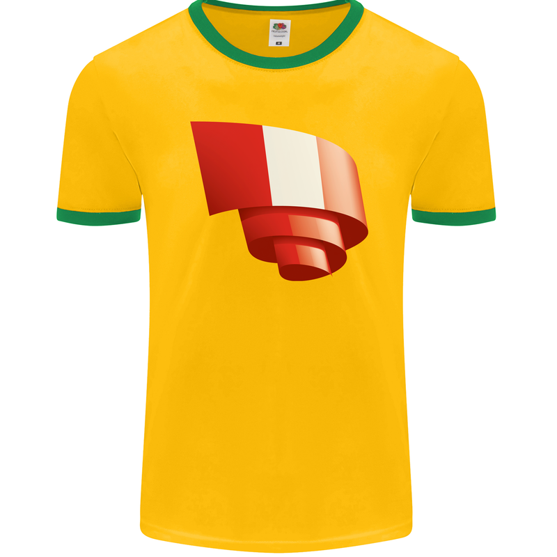 Curled Peru Flag Peruvian Day Football Mens Ringer T-Shirt FotL Gold/Green