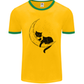 A Cat Reading a Book on the Moon Mens Ringer T-Shirt Gold/Green