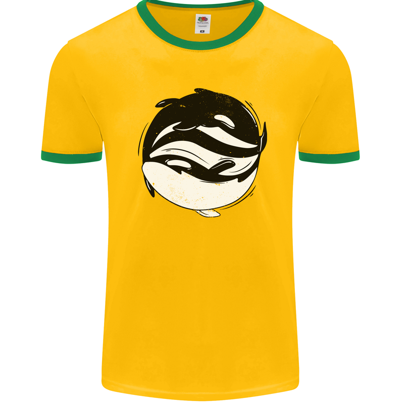 Ying Yan Orca Killer Whale Mens Ringer T-Shirt FotL Gold/Green