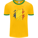 Torn Chad Flag Chadian Day Football Mens Ringer T-Shirt FotL Gold/Green