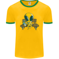 An Alien Eating Magic Mushrooms LSD Mens Ringer T-Shirt FotL Gold/Green
