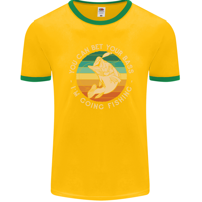 Bet Your Bass Im Going Fishing Funny Fisherman Mens Ringer T-Shirt FotL Gold/Green