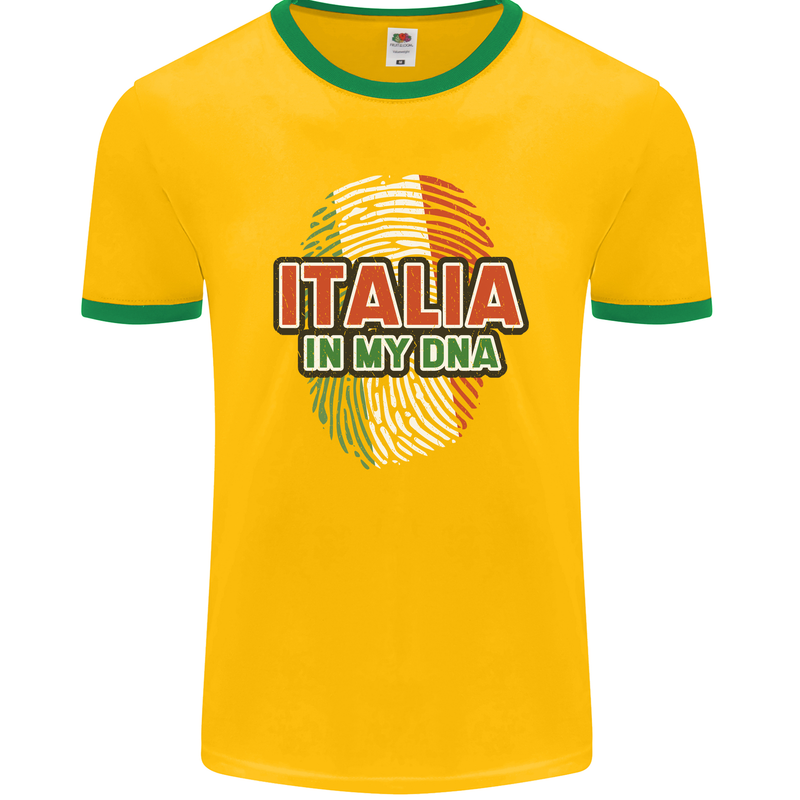 Italia in My DNA Italy Flag Football Rugby Mens Ringer T-Shirt FotL Gold/Green