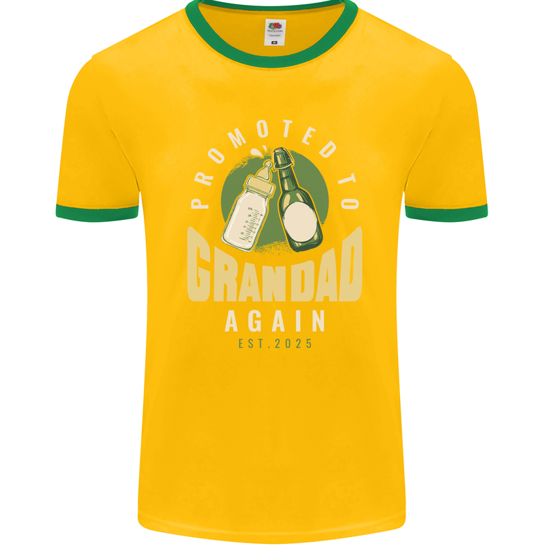 Promoted to Grandad Est. 2025 Mens Ringer T-Shirt FotL Gold/Green