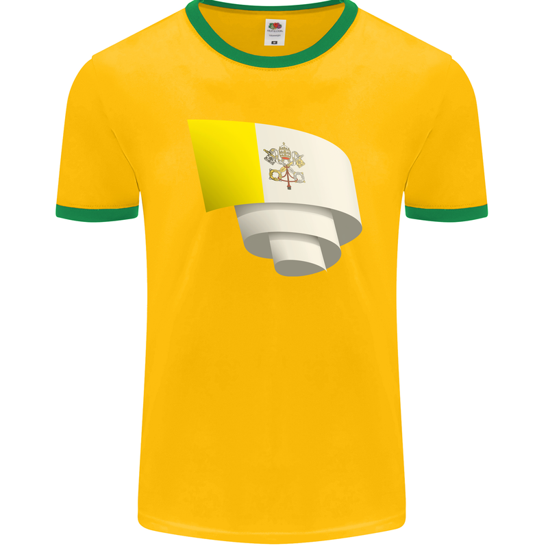 Curled Vatican Flag Mens Ringer T-Shirt FotL Gold/Green