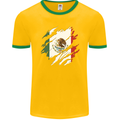 Torn Mexico Flag Mexican Day Football Mens Ringer T-Shirt FotL Gold/Green