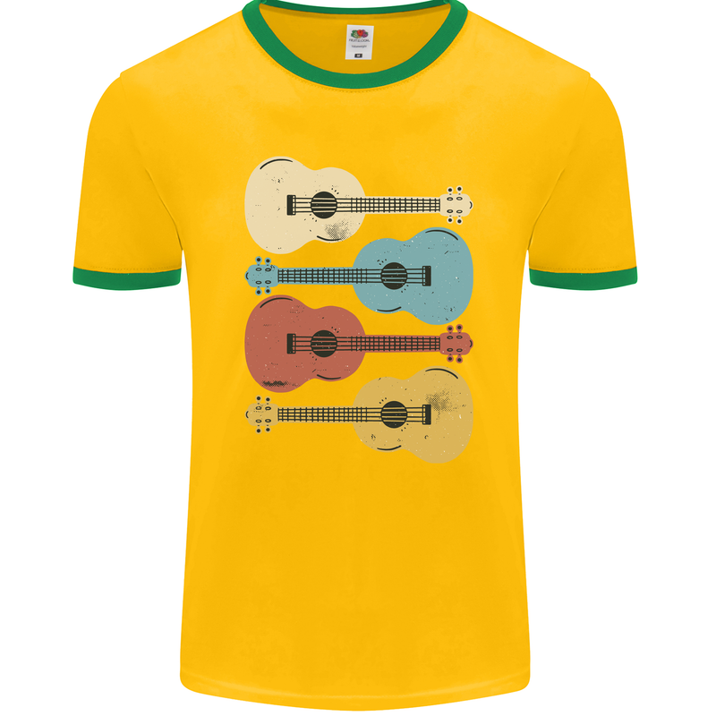 Four Ukulele Guitars Mens Ringer T-Shirt FotL Gold/Green