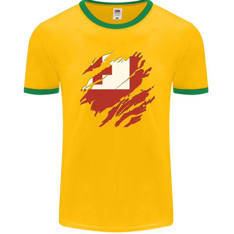 Torn Tongo Flag Tongan Day Football Mens Ringer T-Shirt FotL Gold/Green