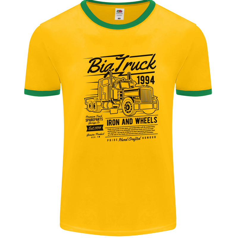 HGV Driver Big Truck Lorry Mens Ringer T-Shirt Gold/Green