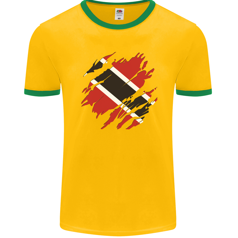 Torn Trinidad and Tobago Day Football Mens Ringer T-Shirt FotL Gold/Green
