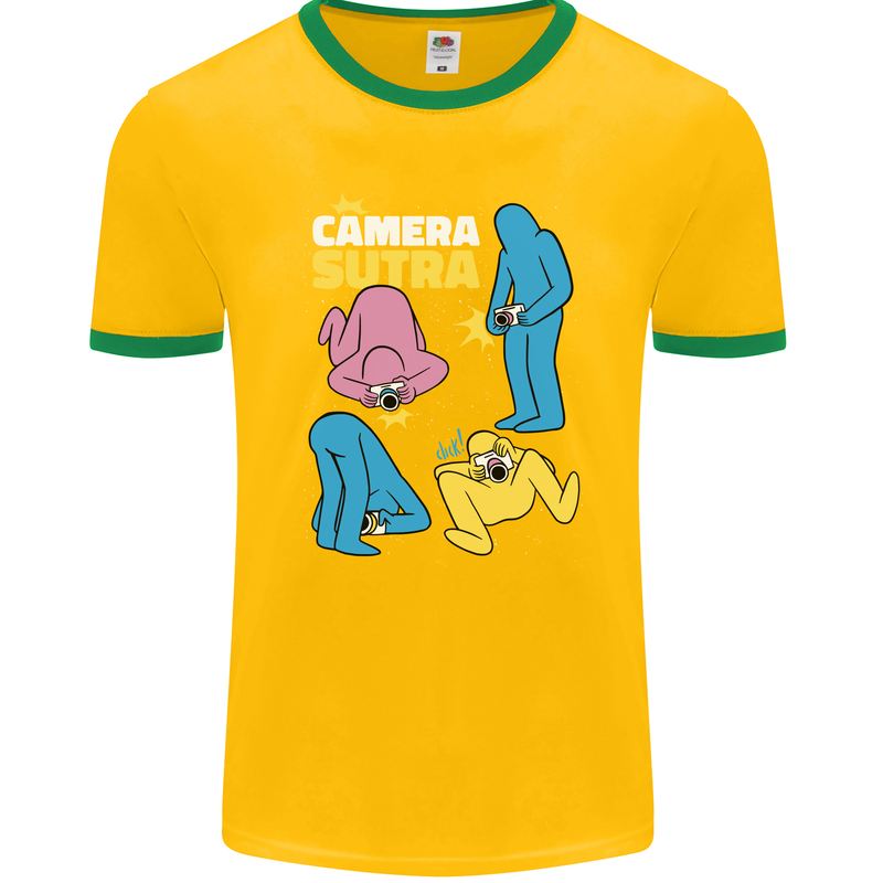 The Camera Sutra Funny Photography Photographer Mens Ringer T-Shirt FotL Gold/Green