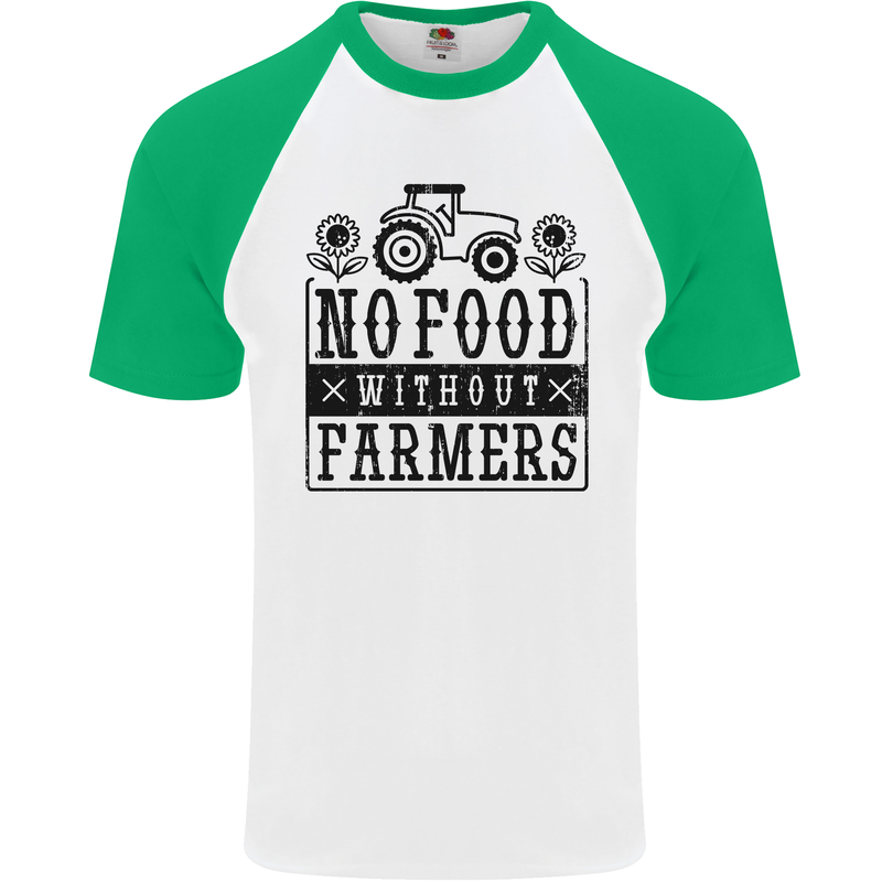 No Food Without Farmers Farming Mens S/S Baseball T-Shirt White/Green