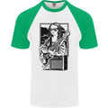 Electric Guitar Mona Lisa Rock Music Player Mens S/S Baseball T-Shirt White/Green