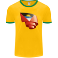 Curled Antigua and Barbuda Flag Day Football Mens Ringer T-Shirt FotL Gold/Green