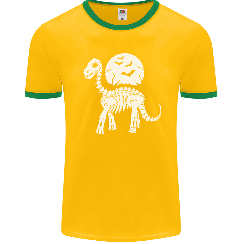 A Dinosaur Skeleton With a Full Moon Halloween Mens Ringer T-Shirt FotL Gold/Green