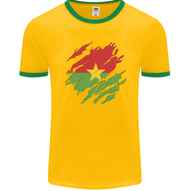 Torn Burkina Faso Flag Day Football Mens Ringer T-Shirt FotL Gold/Green