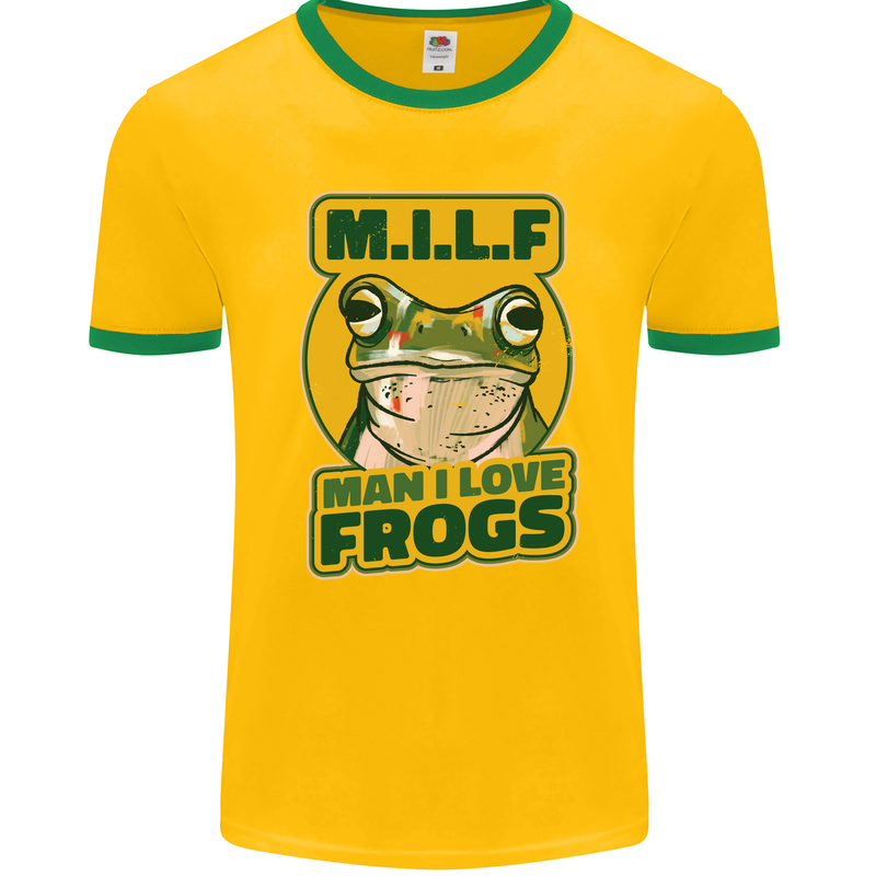 MILF Man I Love Frogs Mens Ringer T-Shirt FotL Gold/Green