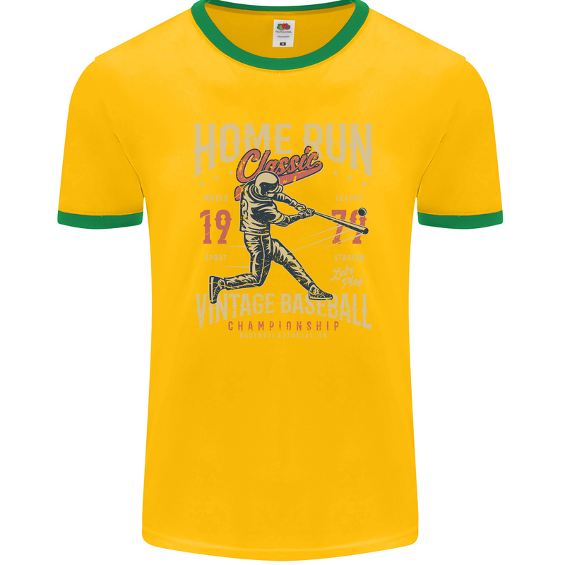 Home Run Vintage Baseball Player Mens Ringer T-Shirt FotL Gold/Green
