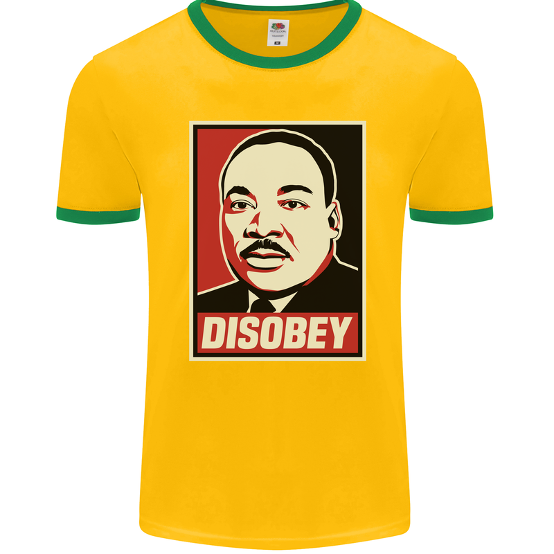Disobey Martin Luther King Black Lives Matter Mens Ringer T-Shirt FotL Gold/Green