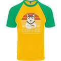 Coffee Because Murder is Wrong Funny Dog Mens S/S Baseball T-Shirt Gold/Green