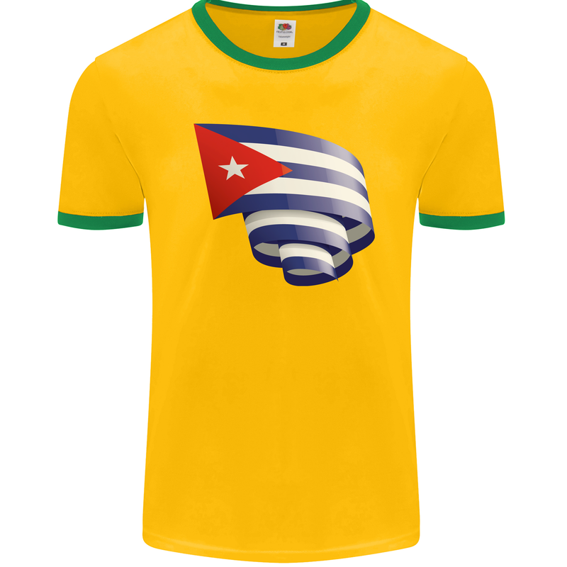 Curled Cuba Flag Cuban Day Football Mens Ringer T-Shirt FotL Gold/Green