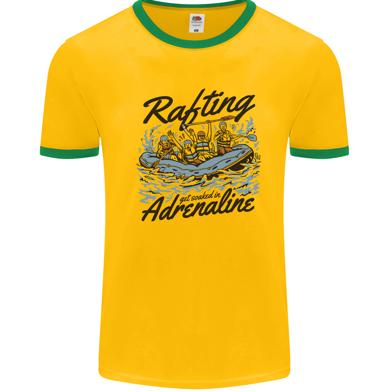 Rafting Get Soaked in Adrenaline White Water Mens Ringer T-Shirt Gold/Green