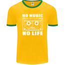 No Music No Life Retro Audio Cassette Mens Ringer T-Shirt FotL Gold/Green