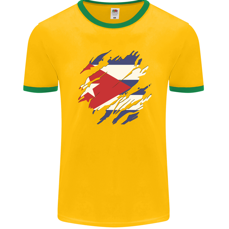 Torn Cuba Flag Cuban Day Football Mens Ringer T-Shirt FotL Gold/Green