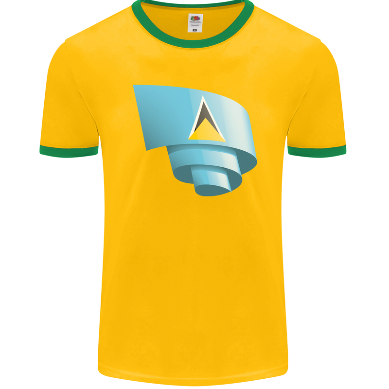 Curled Saint Lucia Flag Lucian Day Football Mens Ringer T-Shirt FotL Gold/Green